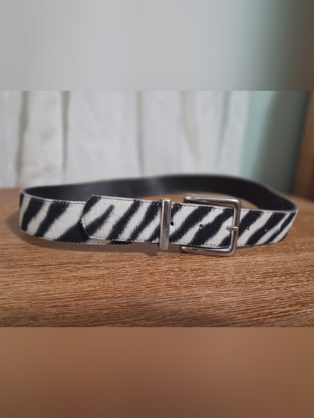 Black & White Furry Zebra Print Leather Belt